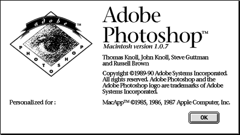 Adobe Photoshop 1.07 circa 1989-1990