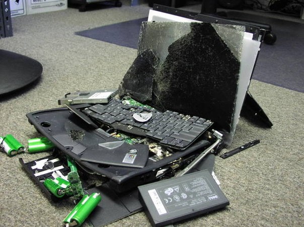 Skriminsky smashed his Dell laptop in rage. 