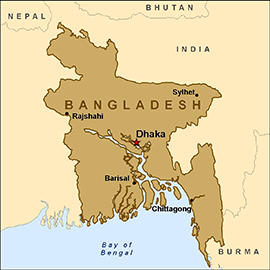 Bangladesh on the map of Asia.