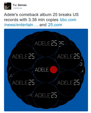 Adele released "25" and TJ Demas owns 25.com