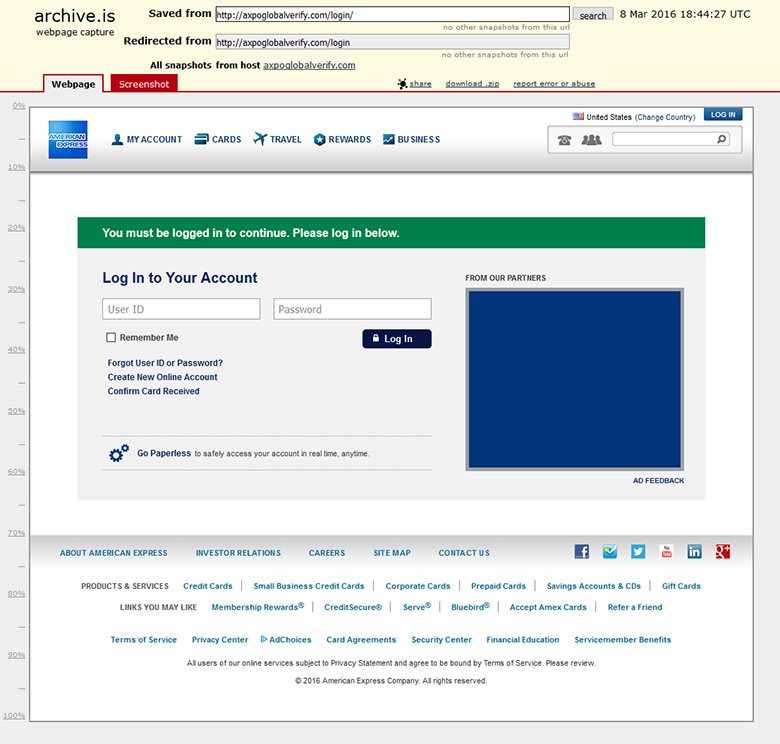 Cybercriminals created this fake portal of American Express. 