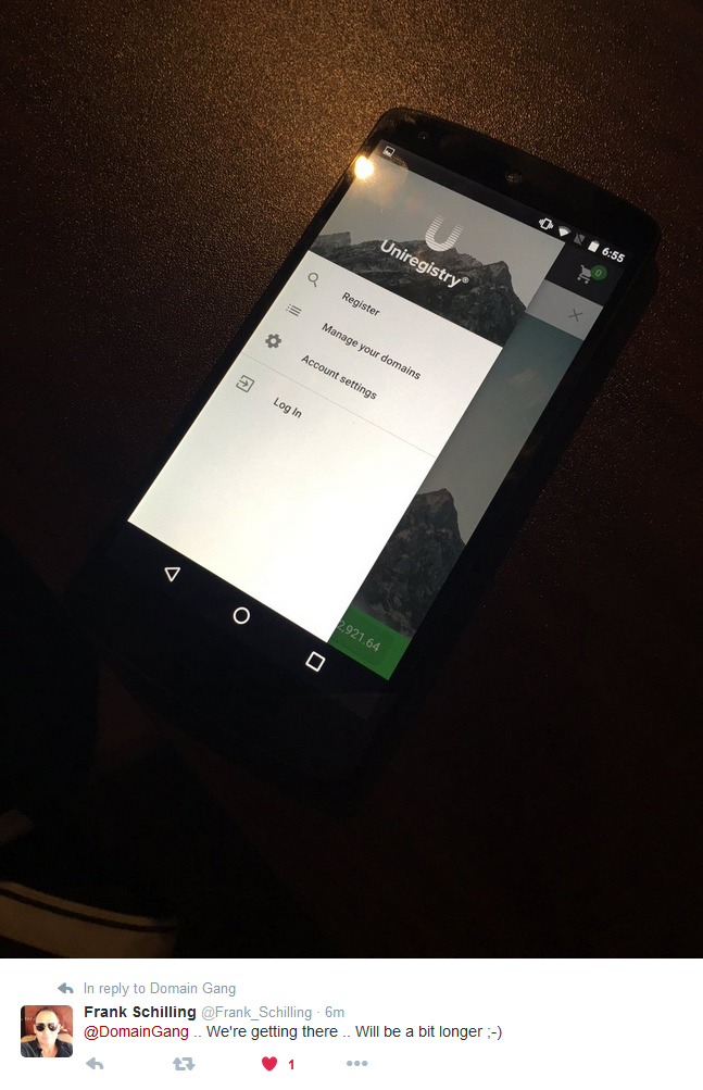 Uniregistry app for Android: It's coming, says Frank Schilling.