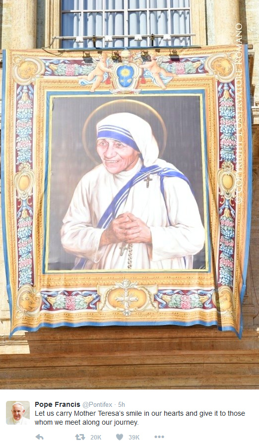 Pope Francis tweeted about Saint Teresa.