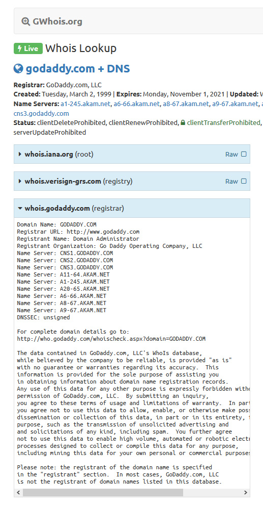 WHOIS Domain Lookup - Find out who owns a website - GoDaddy