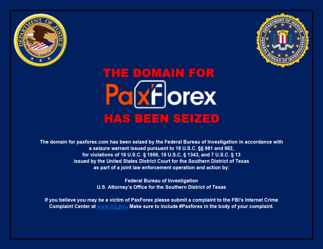 Seized #domains : PaxForex.com shut down :DomainGang